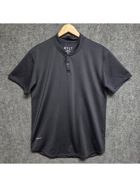 BYLT Basics Shirt Men Medium Black Stealth Polo Drop Cut Performance Golf Casual